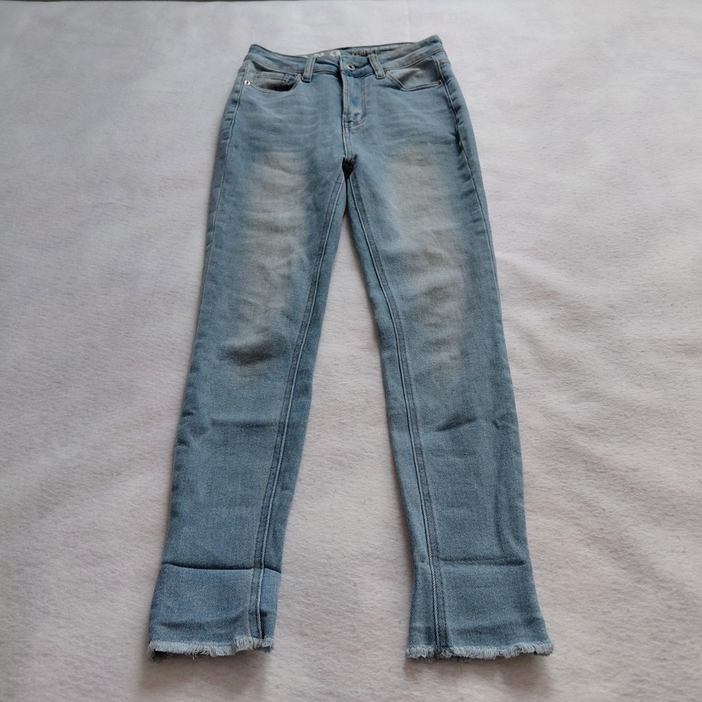 SONG Womens Perfect High Rise Skinny Ankle Grazer Jeans 26 Light Blue Frayed Hem